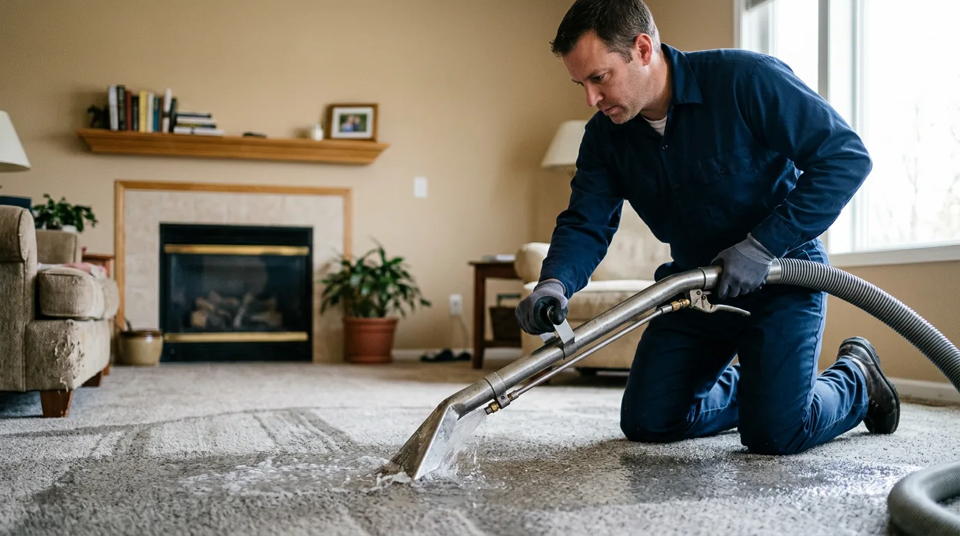 Water damage restoration technician working near Roxbury, PA